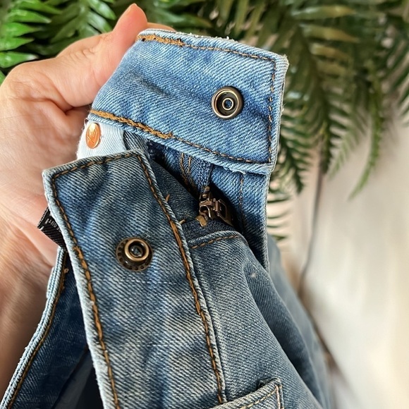 Brand New 7 For All Mankind Flex Stretch Slim Straight Leg Distressed Blue Jeans - Picture 14 of 15